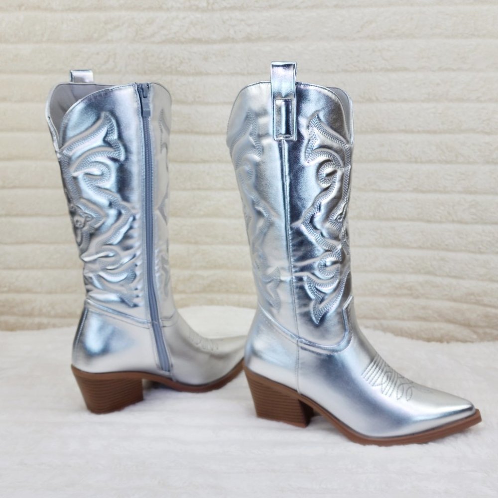 Mata Shoes Silver Metallic Western Heeled Boots